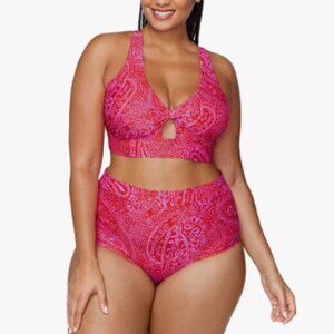 Raisins Las Virgenes Via Top Island Plus Bottom 2pc Bikini Set Red 20W